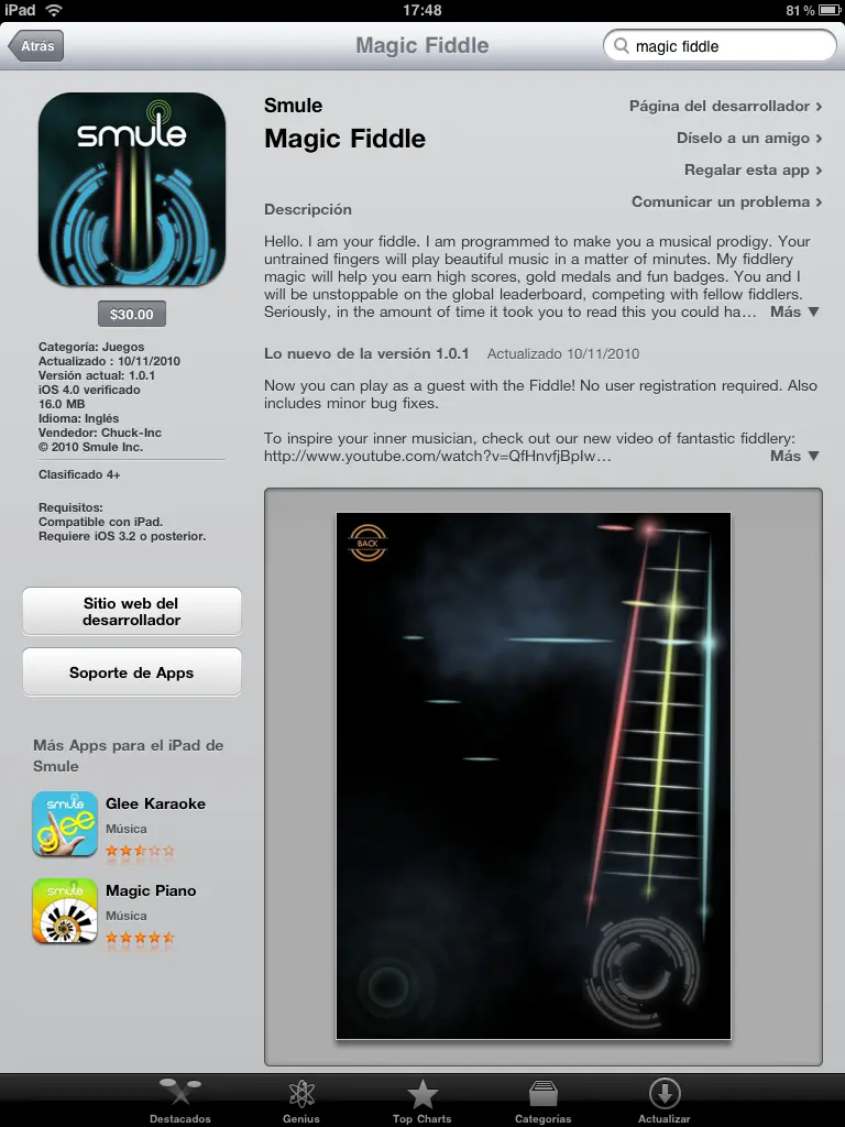 Magic Fiddle para iPad: Música para tus Dedos