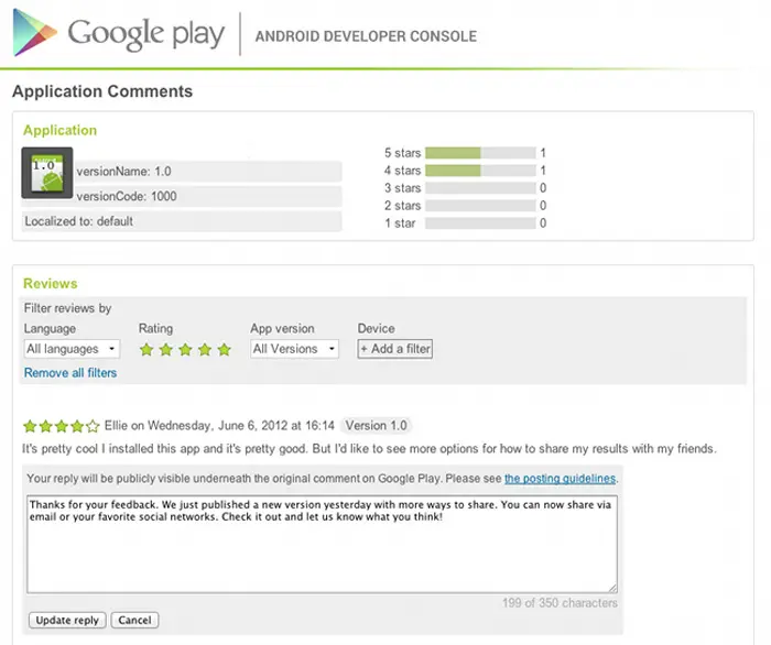 Ahora los desarrolladores pueden responder a comentarios en la Google Play Store