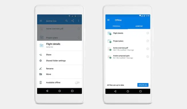 Dropbox para Android con acceso offline