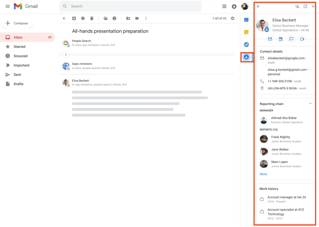 Los contactos de Google ahora aparecerán en la barra lateral de Gmail