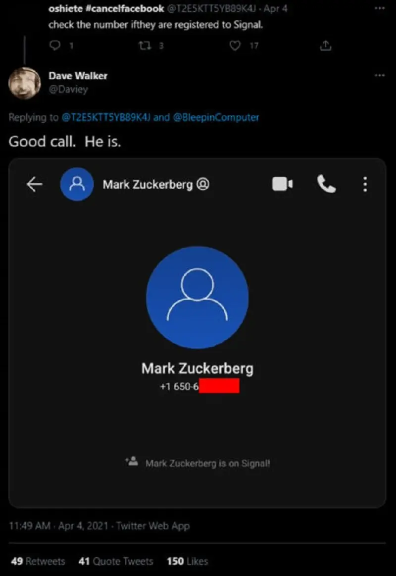 El teléfono de Mark Zuckerberg se filtró en Signal