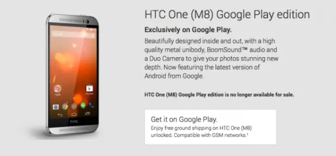 HTC One M8 GPE ya no está disponible en Google Play