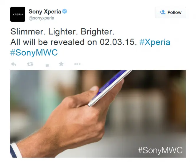 Mensaje de Sony confirmando que la Xperia Z4 Tablet será anunciada el 2 de marzo