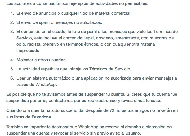 WhatsApp suspensión de servicio