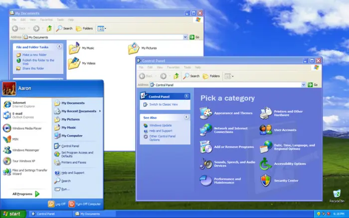 Windows XP combinó los negocios con el hogar, ofreciendo una mejor interfaz de usuario más visual y colorida, con mejor seguridad y soporte para hardware plug and play