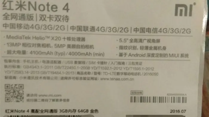 Especificaciones filtradas Xiaomi Redmi Note 4