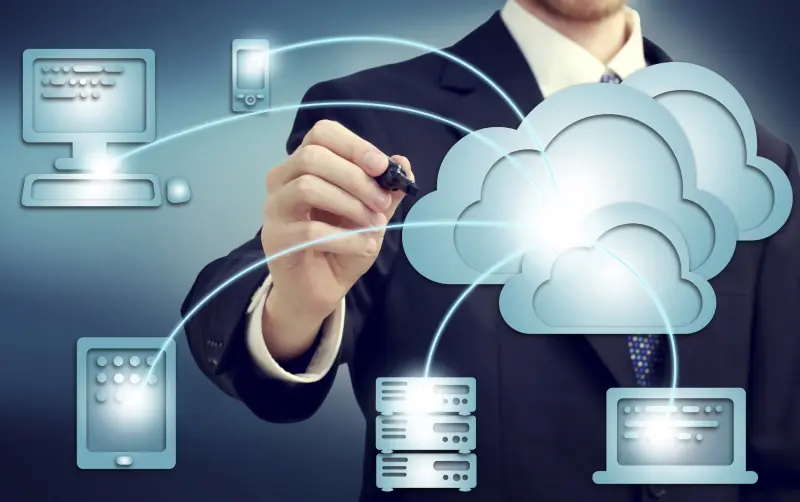 Businessman drawing cloud computing, technology connectivity concept