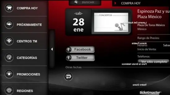 TicketMaster México para BlackBerry PlayBook.