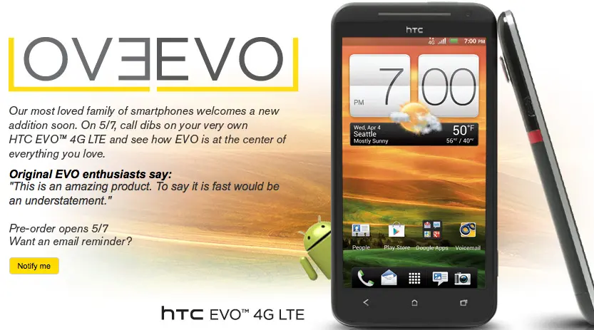 HTC EVO 4G LTE se lanza con Sprint en preventa el 7 de mayo