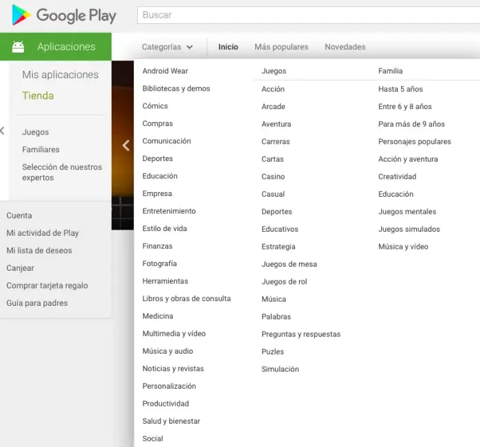 Google Play Store agregará ocho categorías
