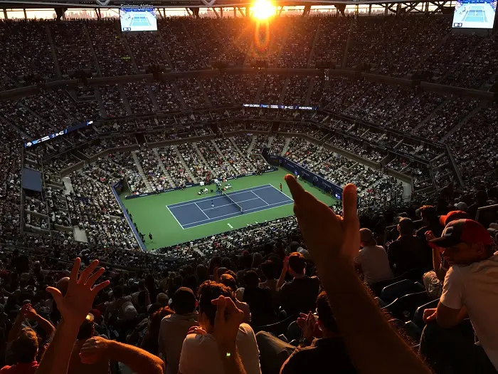 NEW YORK, NY - SEPTEMBER 11: The crowd erupts during the men's final action between Novak Djokovic and Stan Wawrinka during Day 14 of the 2016 US Open at the USTA Billie Jean King National Tennis Center on September 11, 2016 in Queens.  (Landon Nordeman for ESPN)