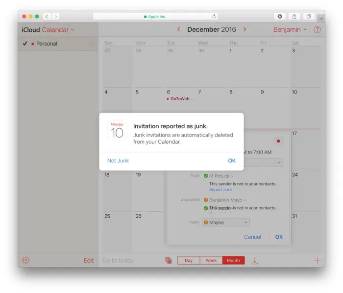 Apple bloquea correo spam en Calendario