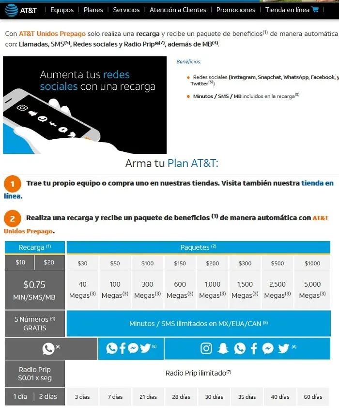 AT&T México reduce duración de planes prepago