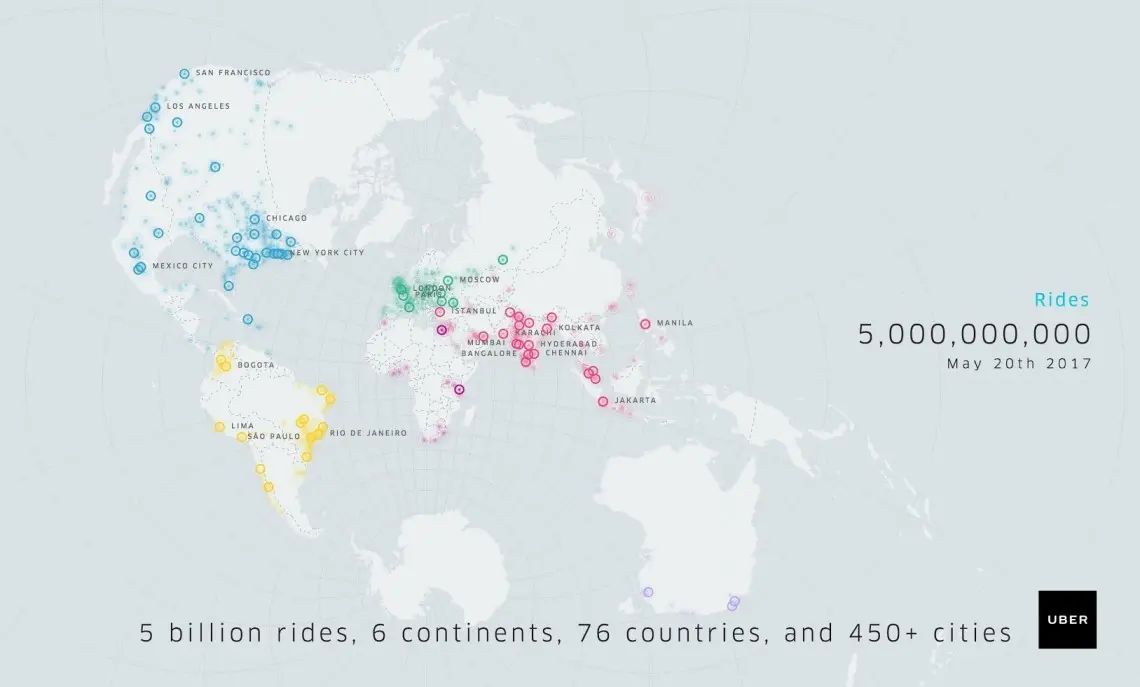 Uber llega a los 5 mil millones de viajes a nivel mundial