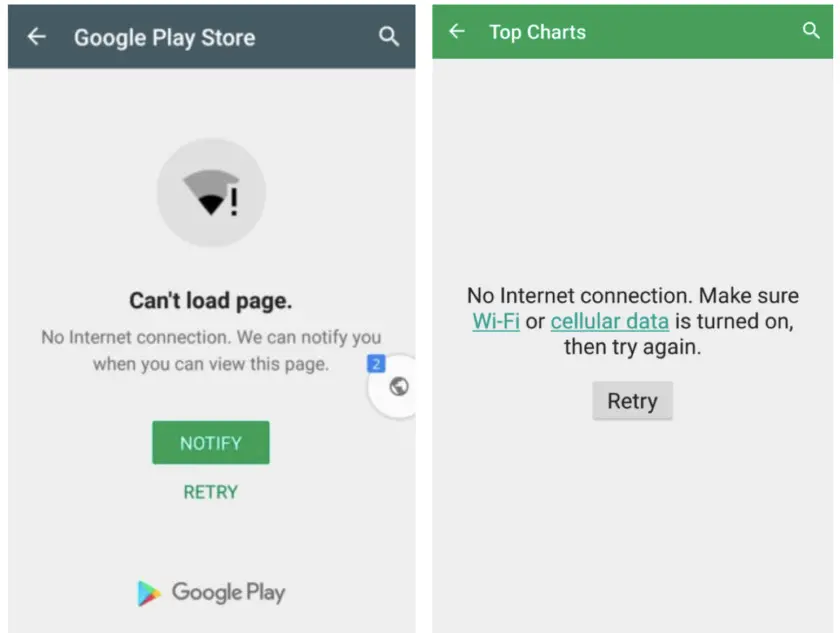 Google Play Store muestra cuando se queda sin conexión