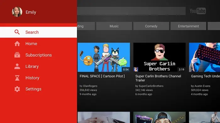 YouTube para Android TV permite usar varias cuentas