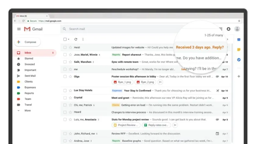 Gmail te recuerda los correos que no se han respondido