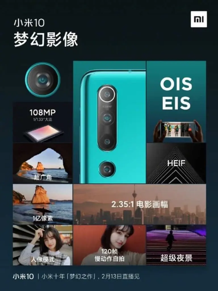Xiaomi confirma que el Mi 10 tendrá cámara de 108MP con zoom digital de 50x