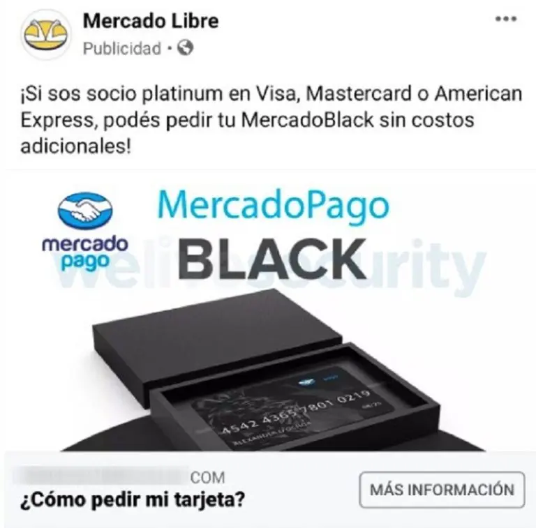 Falsa tarjeta de Mercado Libre se promociona en Facebook