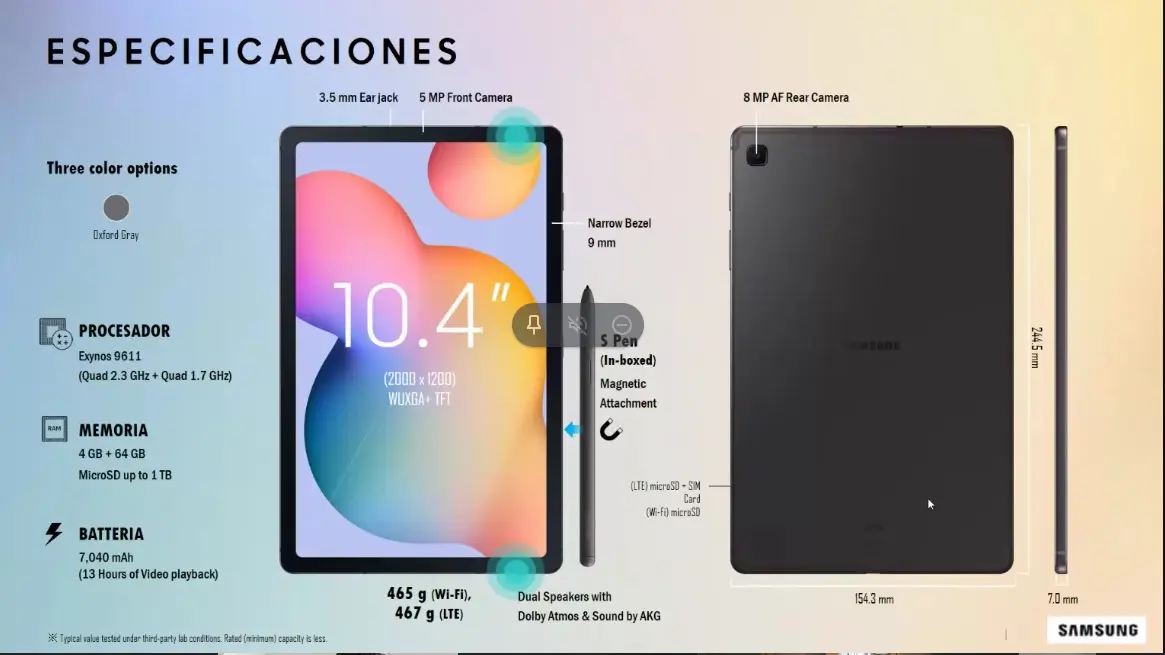 Samsung Galaxy Tab S6 Lite disponible en México desde ,499 MXN