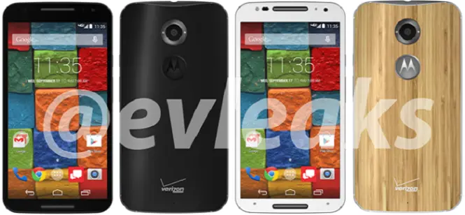 Dos variantes del Moto X+1, ambas con el logo de Verizon y el de Motorola en la parte trasera