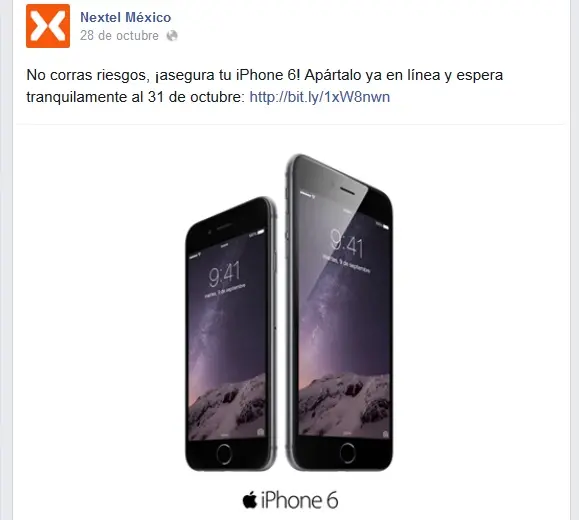 iPhone 6 estará disponible con Nextel a partir del 31 de Octubre.