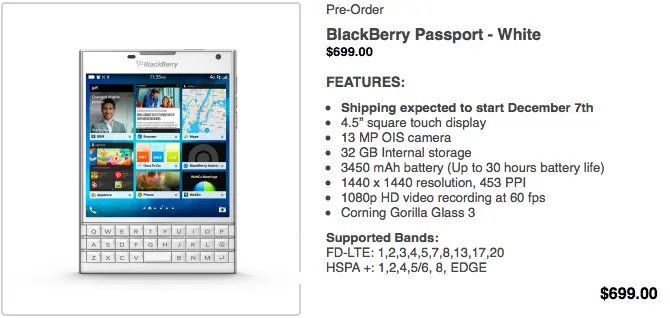 blackberry passport blanco