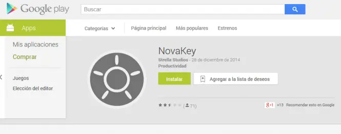 NovaKey se encuentra disponible Gratis desde la tienda Google Play.