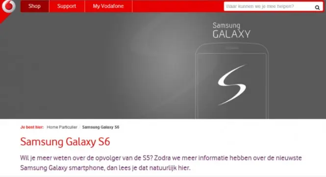 Página holandesa de Vodafone mostrando información sobre el Galaxy S6