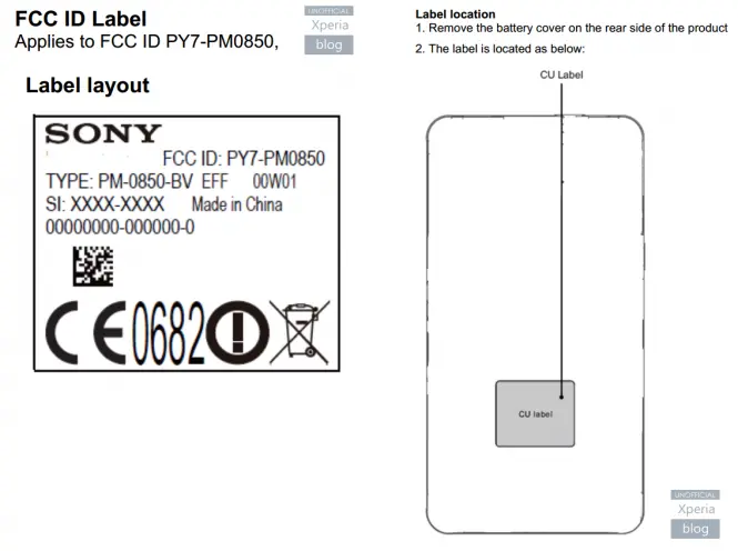 Documentación de la FCC sobre un dispositivo Sony