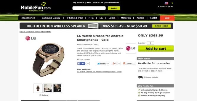 LG Watch Urbane en la página de MobileFun.com