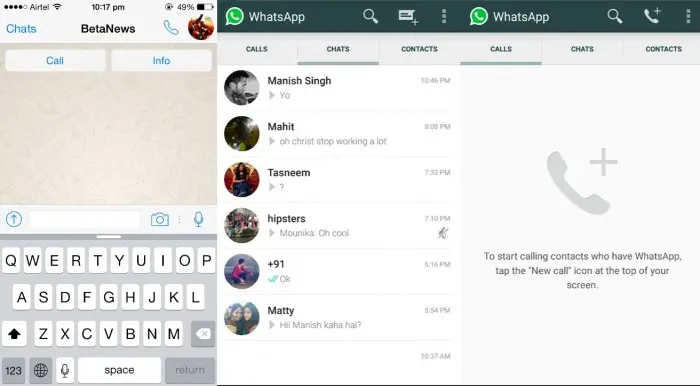 Interfaz de Whatsapp con llamadas