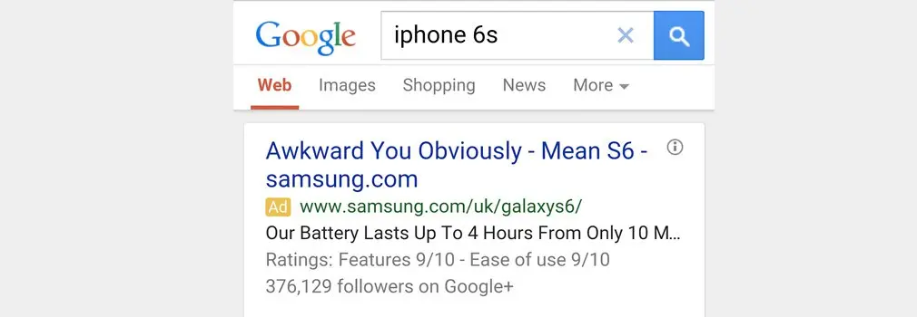 Samsung se aprovecha de Google ads a su favor