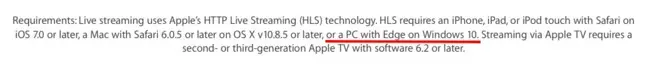 Microsoft Edge será soportado para el streaming de apple