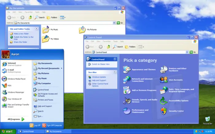 Windows XP combinó los negocios con el hogar,  ofreciendo una mejor interfaz de usuario más visual y colorida, con mejor seguridad y soporte para hardware plug and play