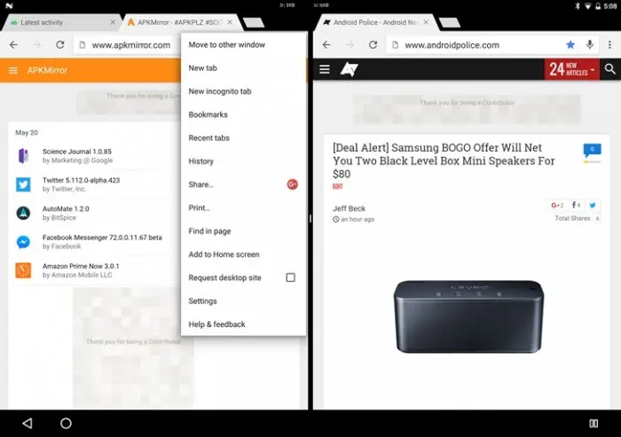 Pantalla dividida Android N en Chrome
