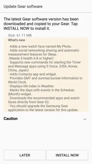 Actualización software Samsung Gear 2