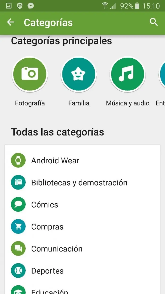 categorias android play store
