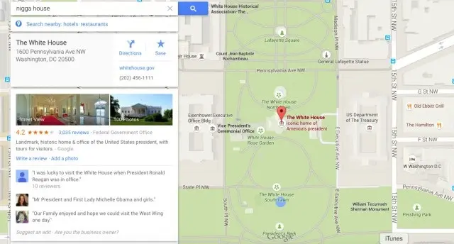 Errores en Google Map Maker sobre la casa blanca