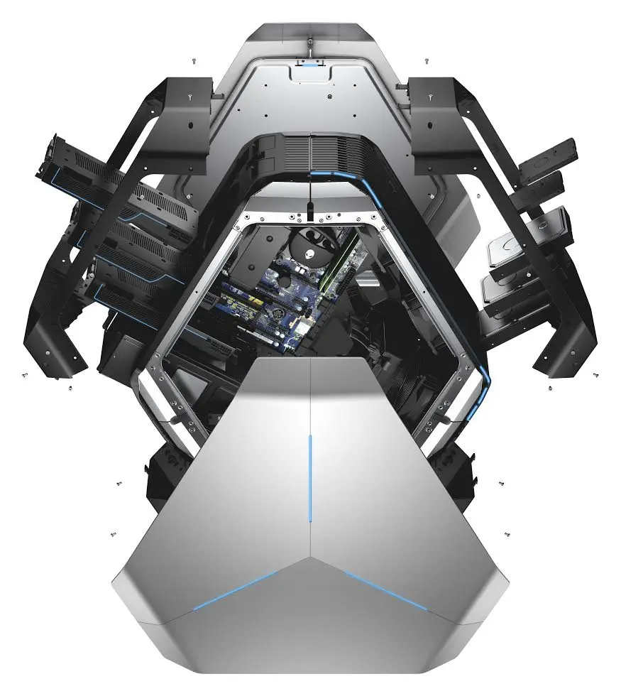Dell Alienware Area 51 R3 gaming desktop, codename Centauri-X. Image shown with exterior panels removed to show internal components.